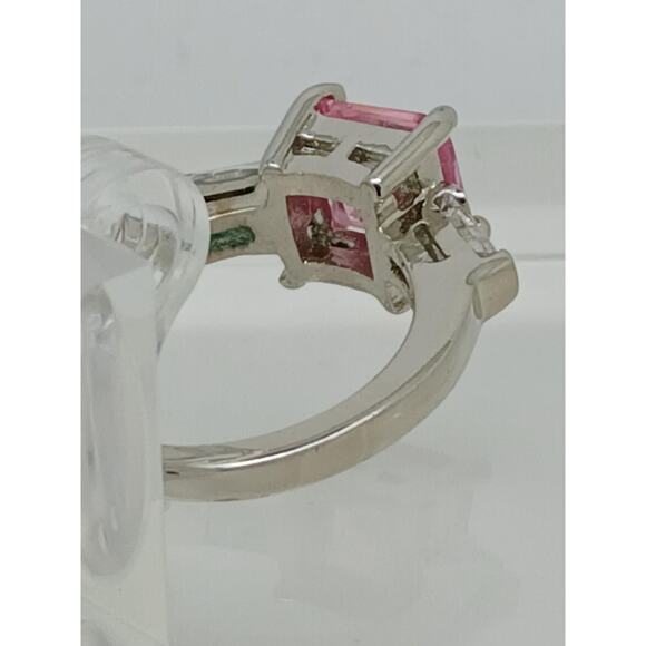 Size 10 3-Stone Gold GP Pink Princess Cut Sim Diamond CZ Engagement Ring Vintage - Picture 4 of 10